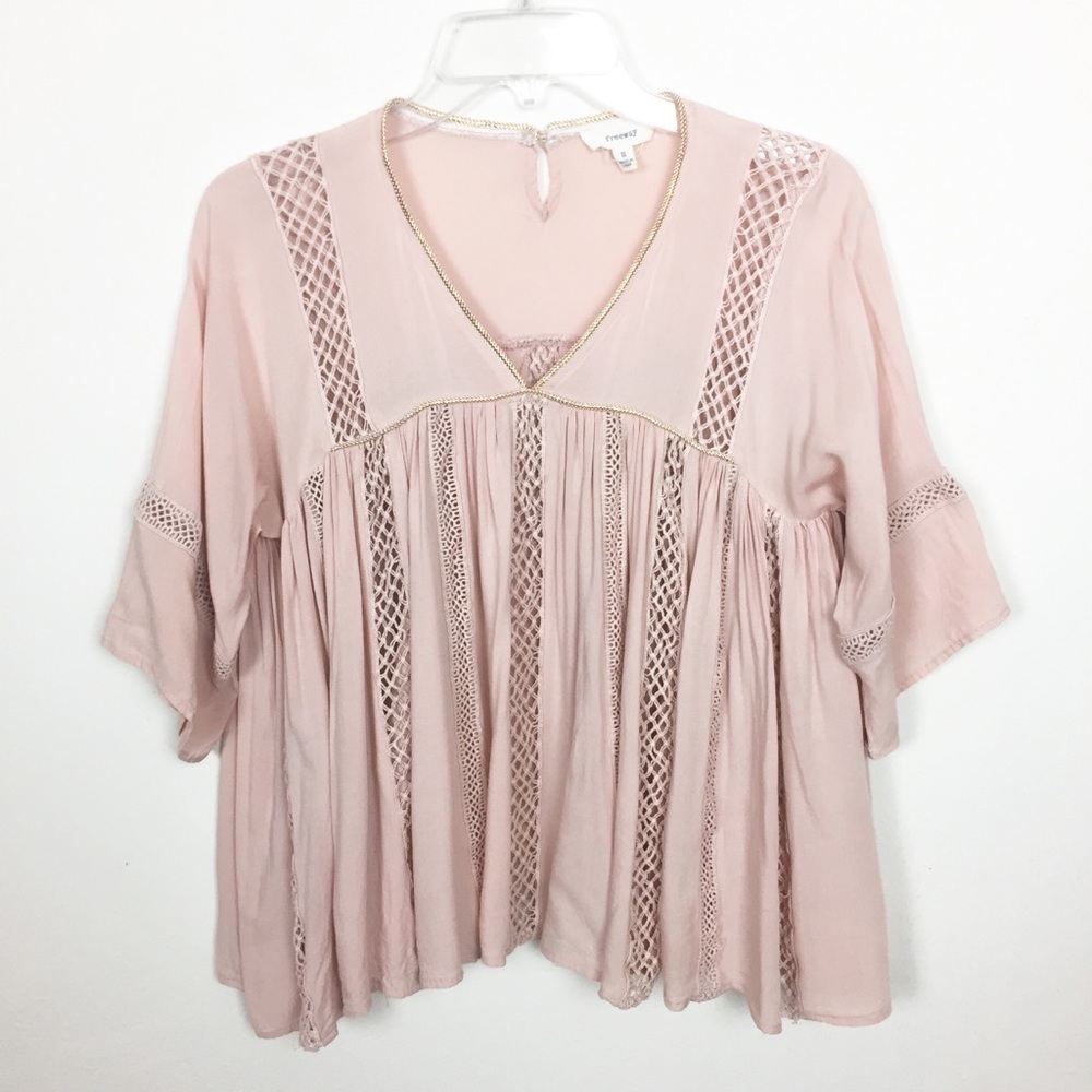 FREEWAY Boho Blush Pink Cropped Tunic Top S